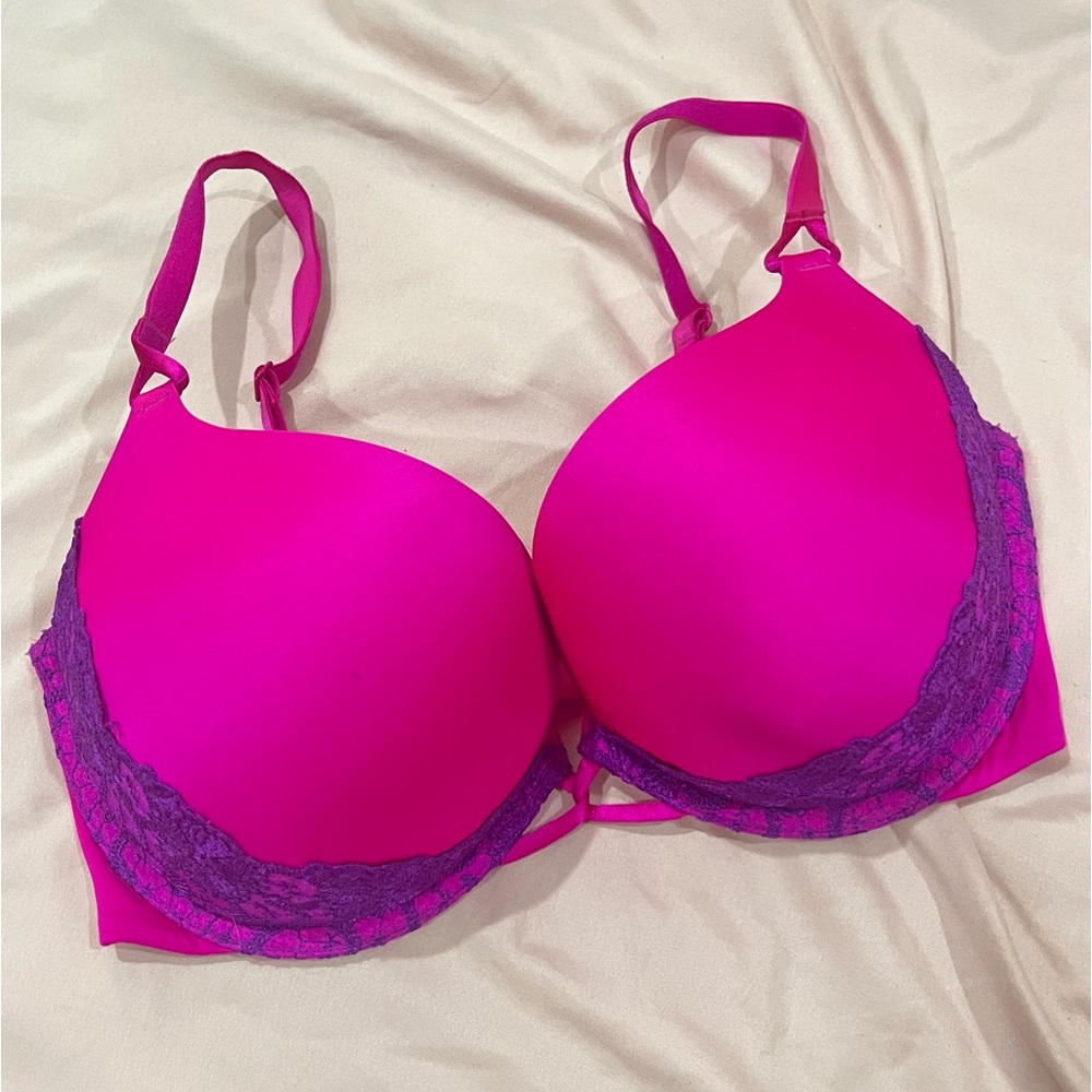 Victoria’s Secret miraculous plunge super push up bra 34D pink and purple lace